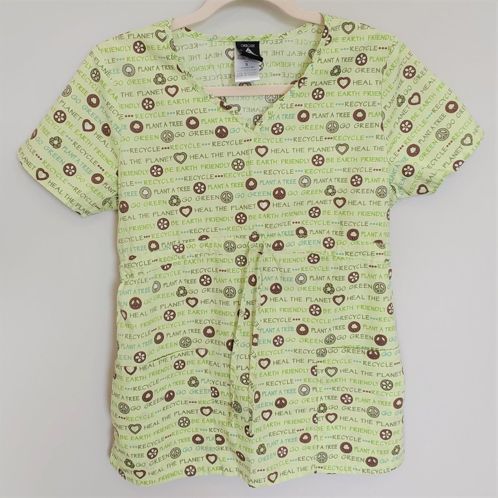 Cherokee Studio Green Recycle cinch Scrub top S